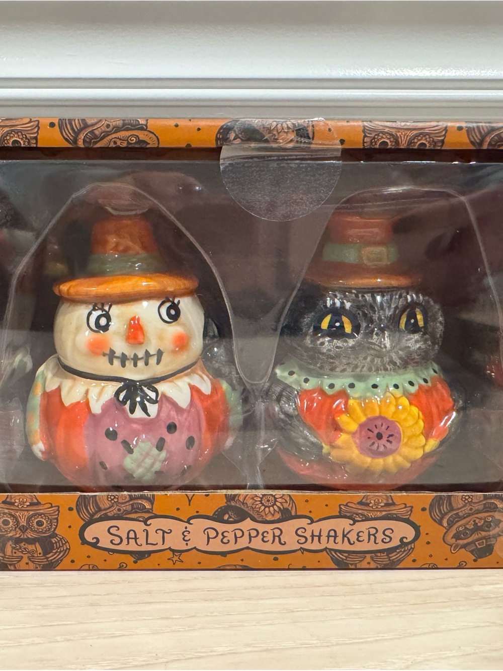 Johanna Parker Halloween Scarecrow & Owl Salt and Pepper Shakers - Orange